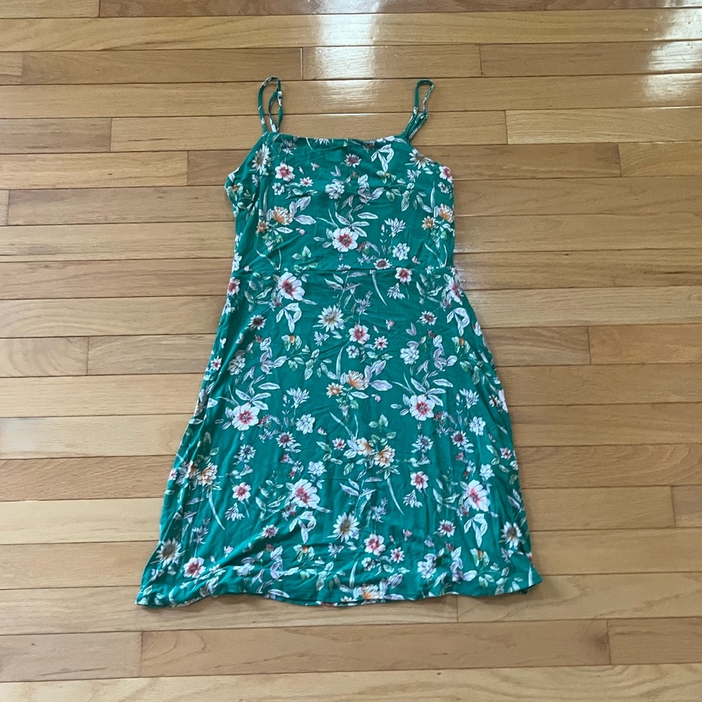 Forever 21 Green Floral Tank Fit and Flare Mini Dress (US size M)